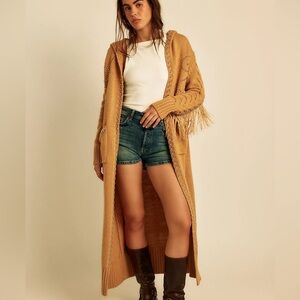 Free People Understated Leather Southern Charm Studded Cardigan M/L Fringe New